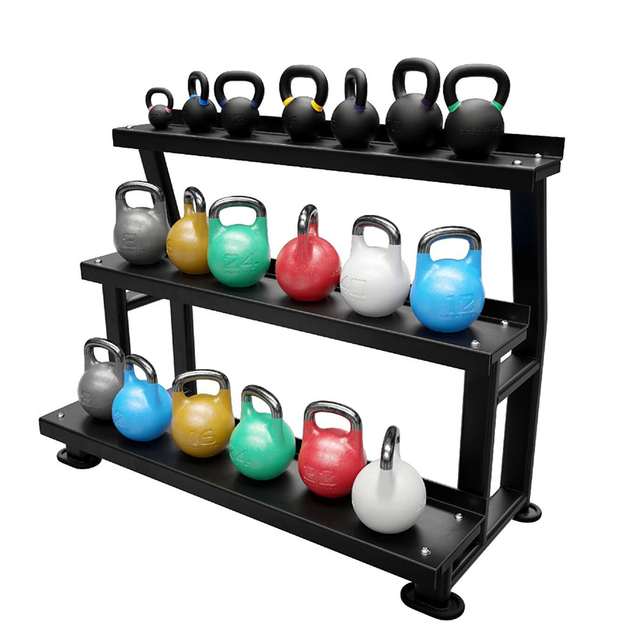 Kommercielt 3-tiers Heavy-Duty Kettlebell-opbevaringsstativ