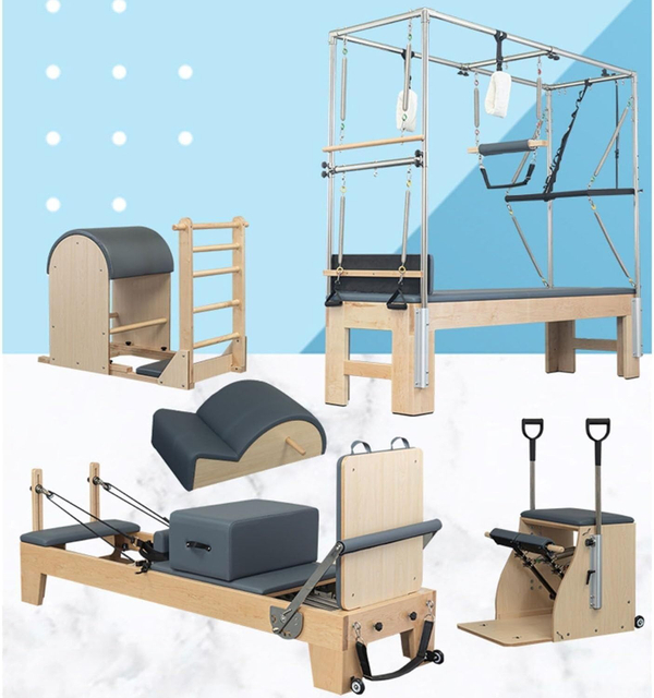 XYSFITNESS Foldbart Pilates-studies&aelig;t i massivt tr&aelig; (5-delt)